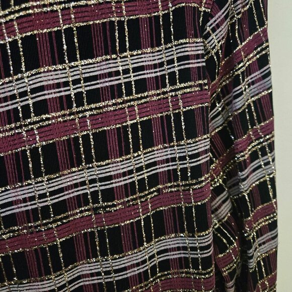 Vintage Xscape Unique Plaid Burgundy Gold Glitter Twin Set Blazer Tank Size L - Picture 5 of 7